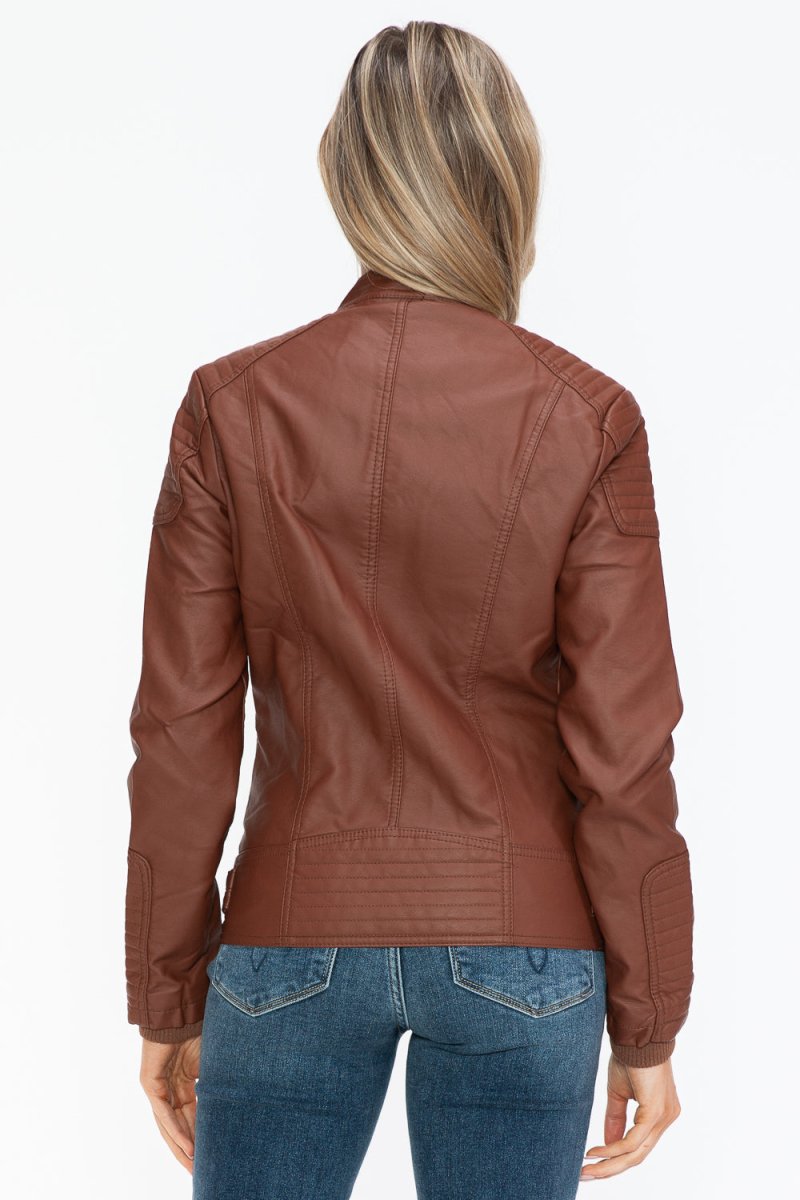 Snobbish Faux Leather Biker Jacket with Side Zip Pockets - S. M. & Co.