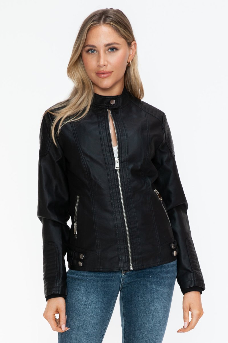 Snobbish Faux Leather Biker Jacket with Side Zip Pockets - S. M. & Co.