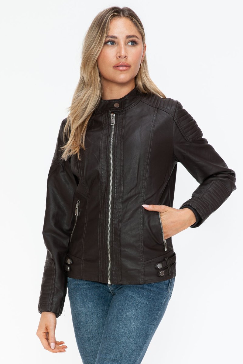 Snobbish Faux Leather Biker Jacket with Side Zip Pockets - S. M. & Co.