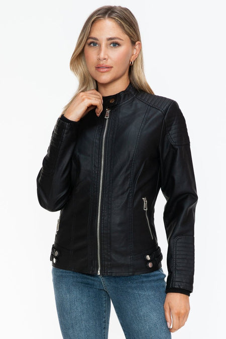 Snobbish Faux Leather Biker Jacket with Side Zip Pockets - S. M. & Co.