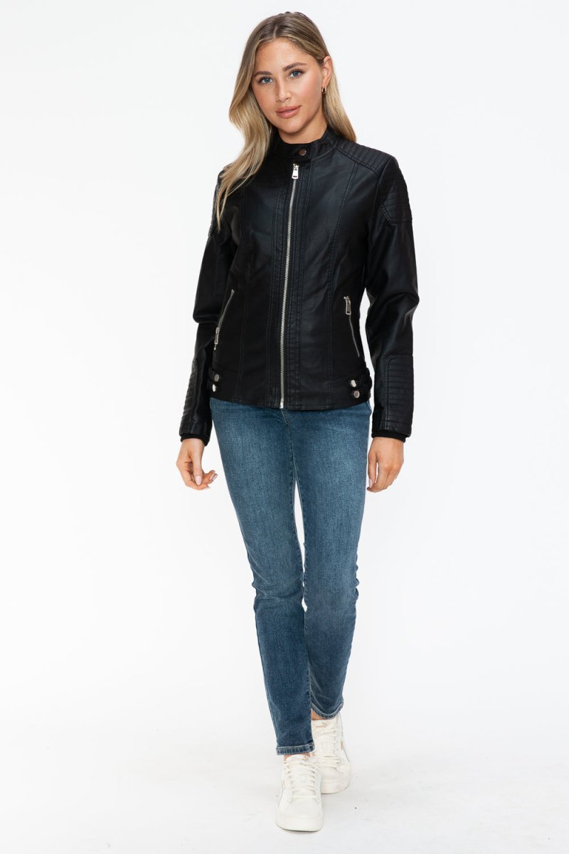 Snobbish Faux Leather Biker Jacket with Side Zip Pockets - S. M. & Co.