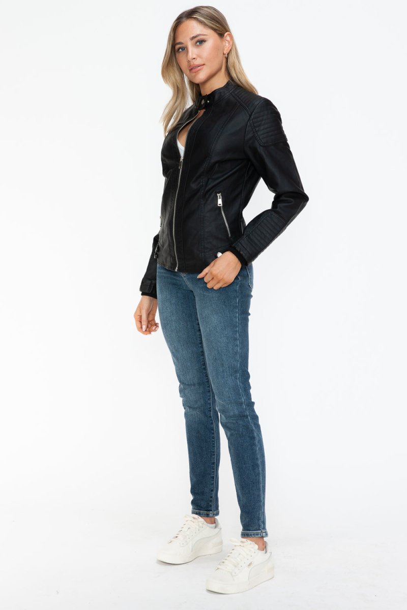 Snobbish Faux Leather Biker Jacket with Side Zip Pockets - S. M. & Co.