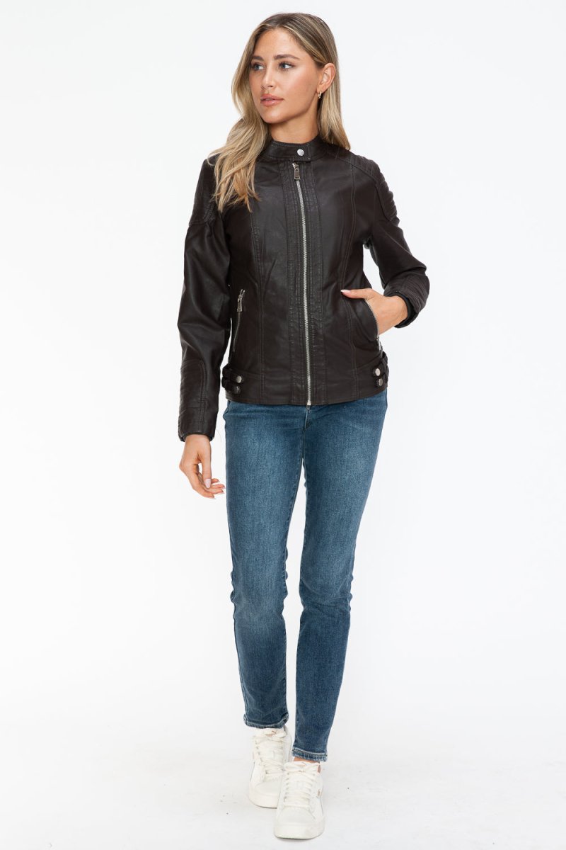 Snobbish Faux Leather Biker Jacket with Side Zip Pockets - S. M. & Co.