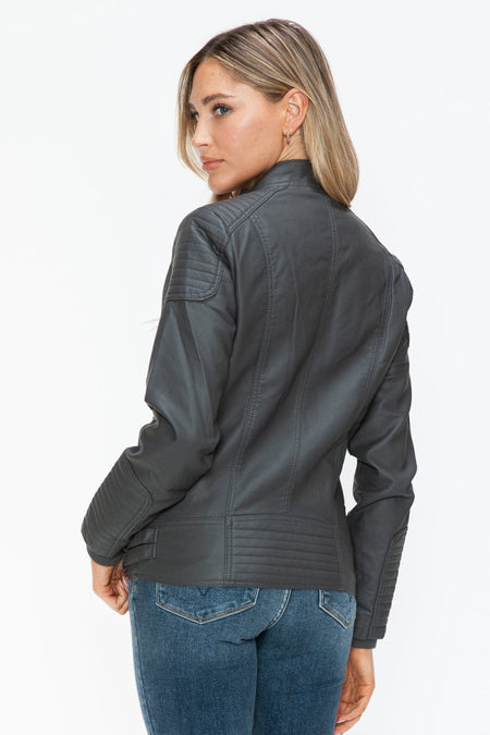 Snobbish Faux Leather Biker Jacket with Side Zip Pockets - S. M. & Co.