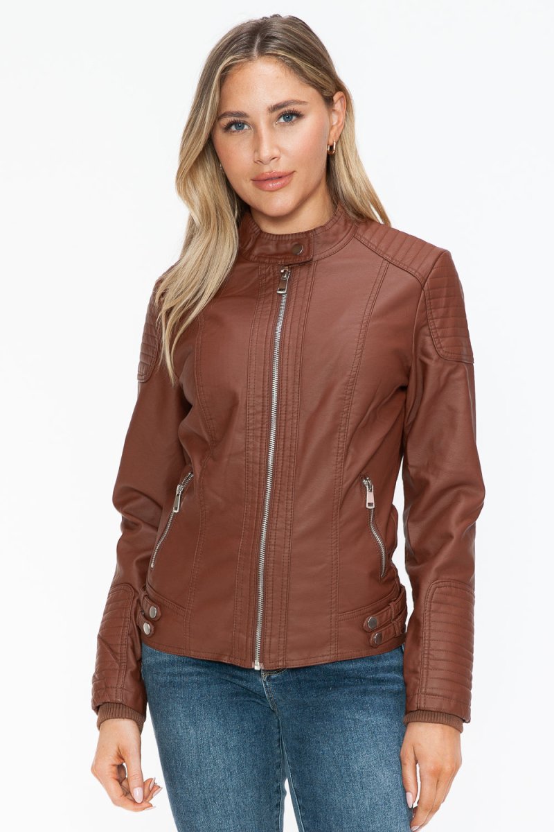 Snobbish Faux Leather Biker Jacket with Side Zip Pockets - S. M. & Co.