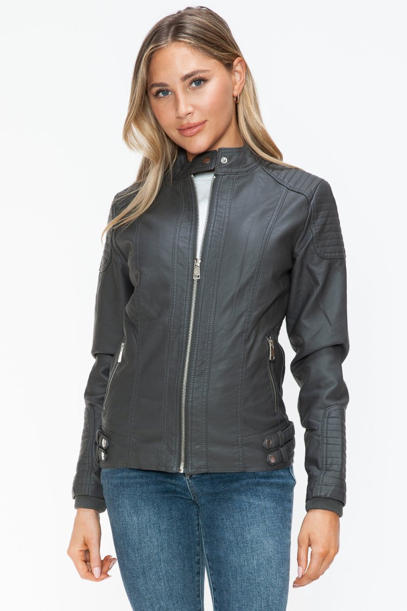 Snobbish Faux Leather Biker Jacket with Side Zip Pockets - S. M. & Co.