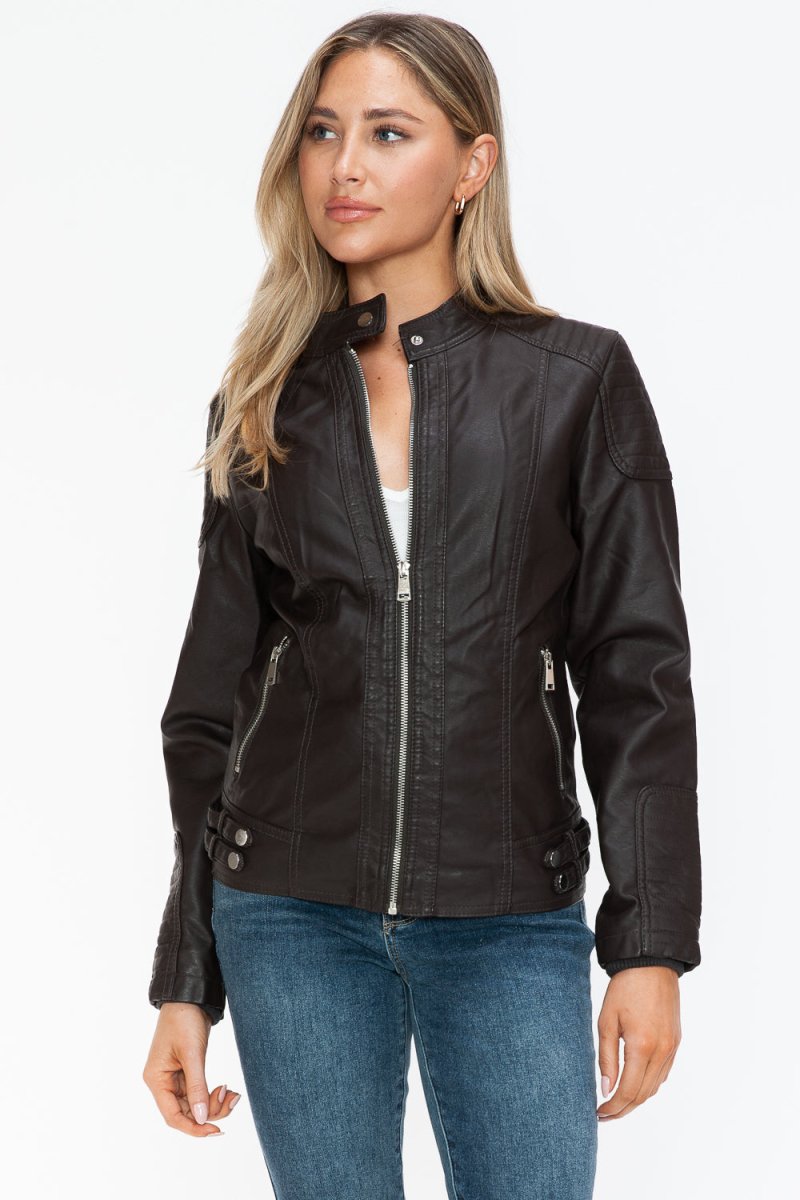 Snobbish Faux Leather Biker Jacket with Side Zip Pockets - S. M. & Co.