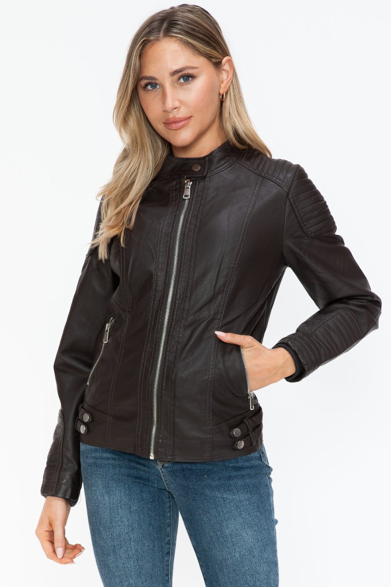 Snobbish Faux Leather Biker Jacket with Side Zip Pockets - S. M. & Co.