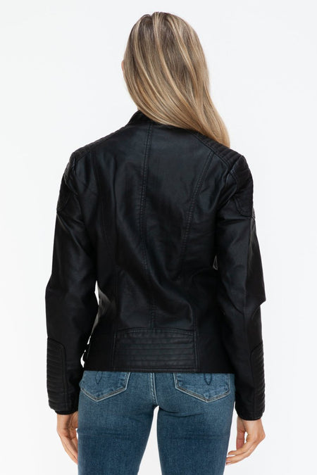 Snobbish Faux Leather Biker Jacket with Side Zip Pockets - S. M. & Co.