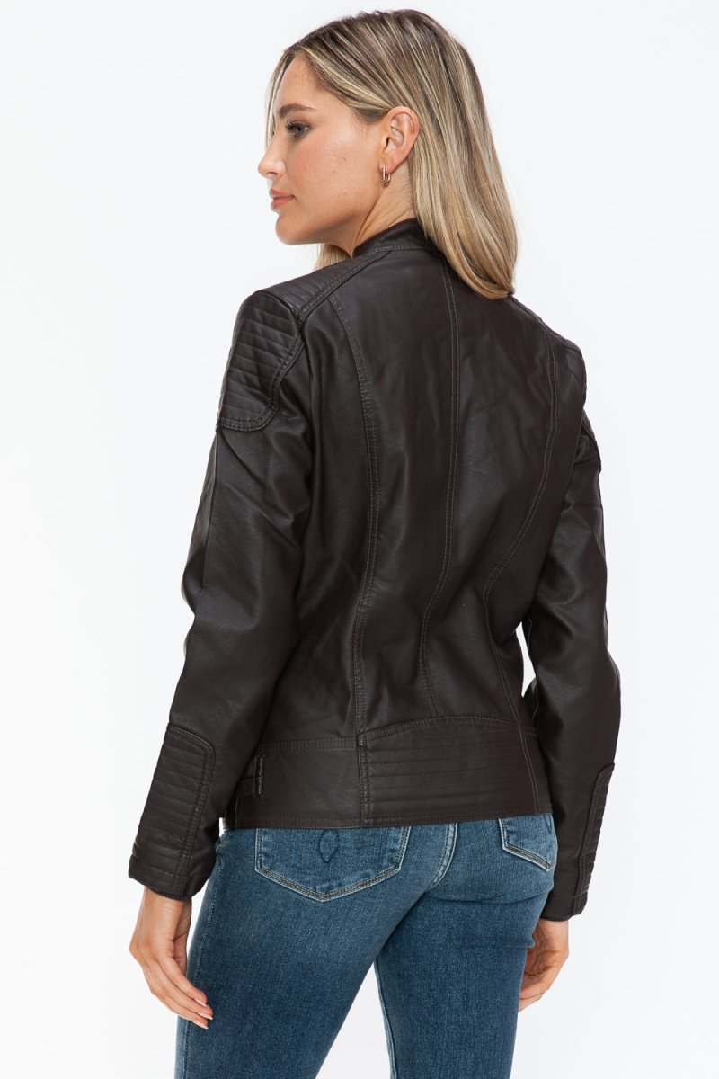 Snobbish Faux Leather Biker Jacket with Side Zip Pockets - S. M. & Co.