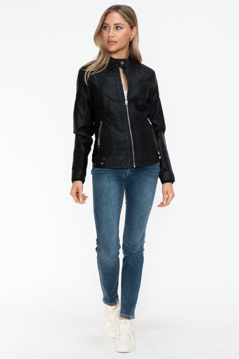 Snobbish Faux Leather Biker Jacket with Side Zip Pockets - S. M. & Co.