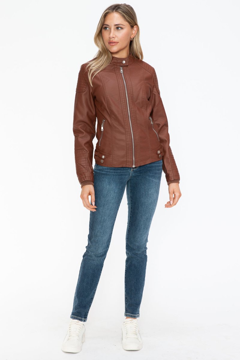 Snobbish Faux Leather Biker Jacket with Side Zip Pockets - S. M. & Co.