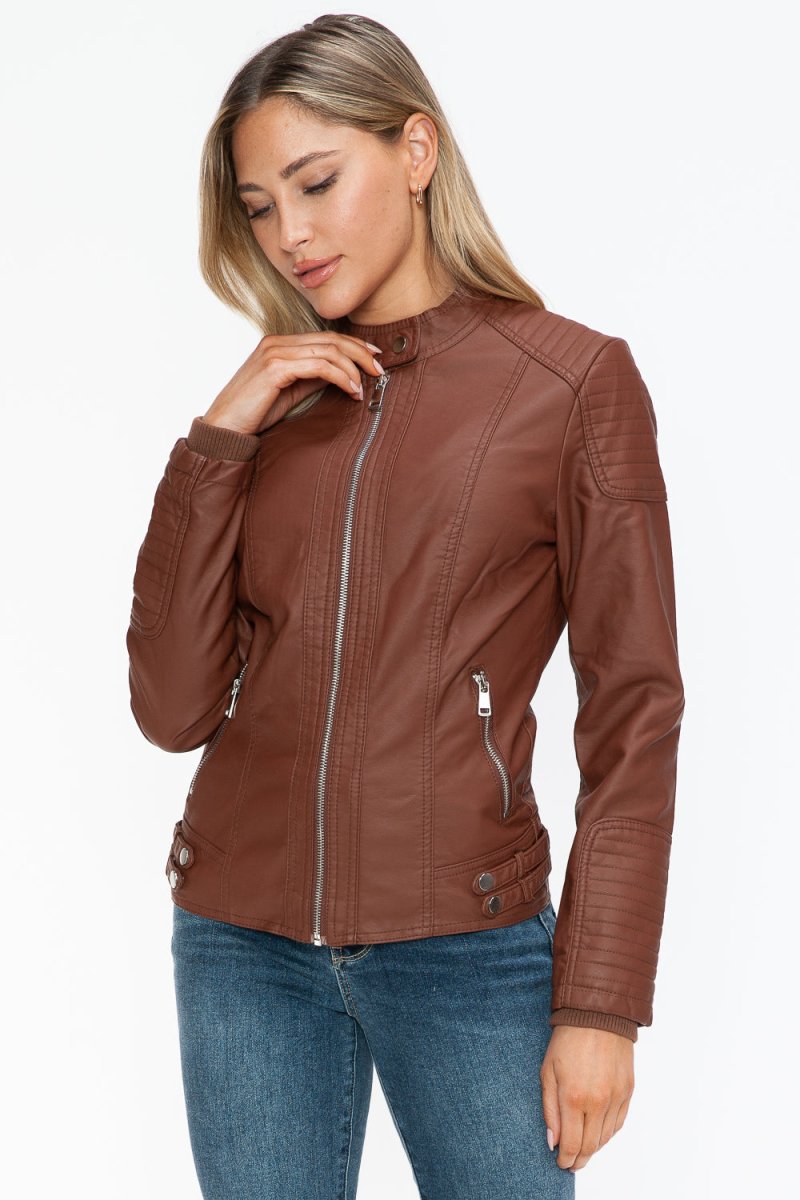 Snobbish Faux Leather Biker Jacket with Side Zip Pockets - S. M. & Co.