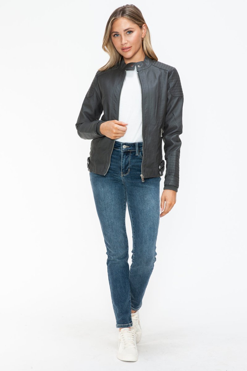 Snobbish Faux Leather Biker Jacket with Side Zip Pockets - S. M. & Co.