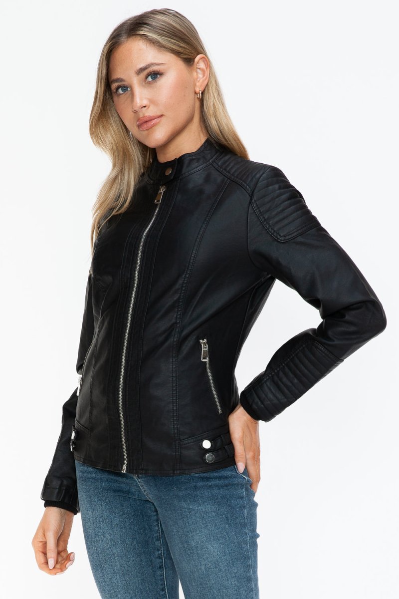 Snobbish Faux Leather Biker Jacket with Side Zip Pockets - S. M. & Co.