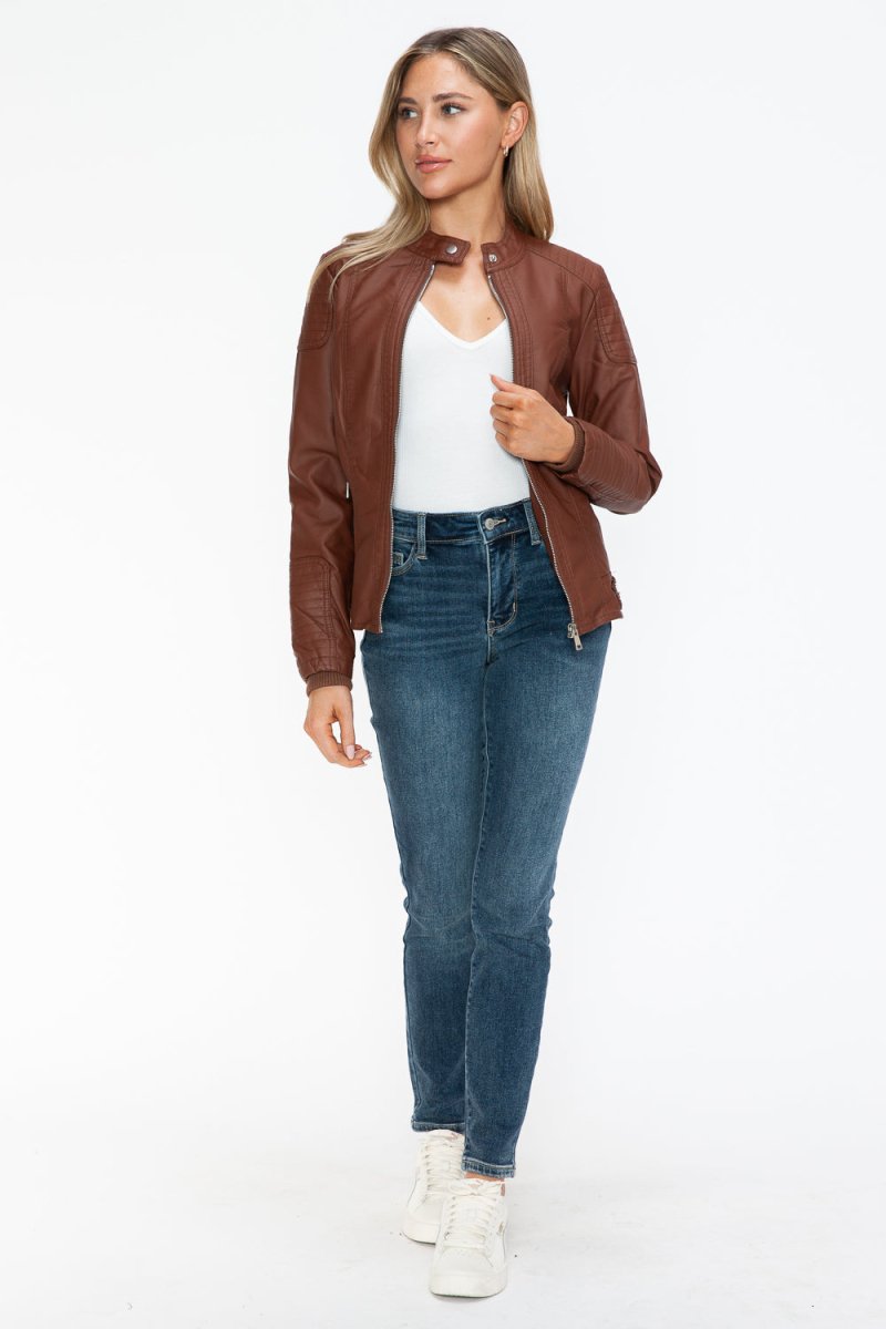 Snobbish Faux Leather Biker Jacket with Side Zip Pockets - S. M. & Co.