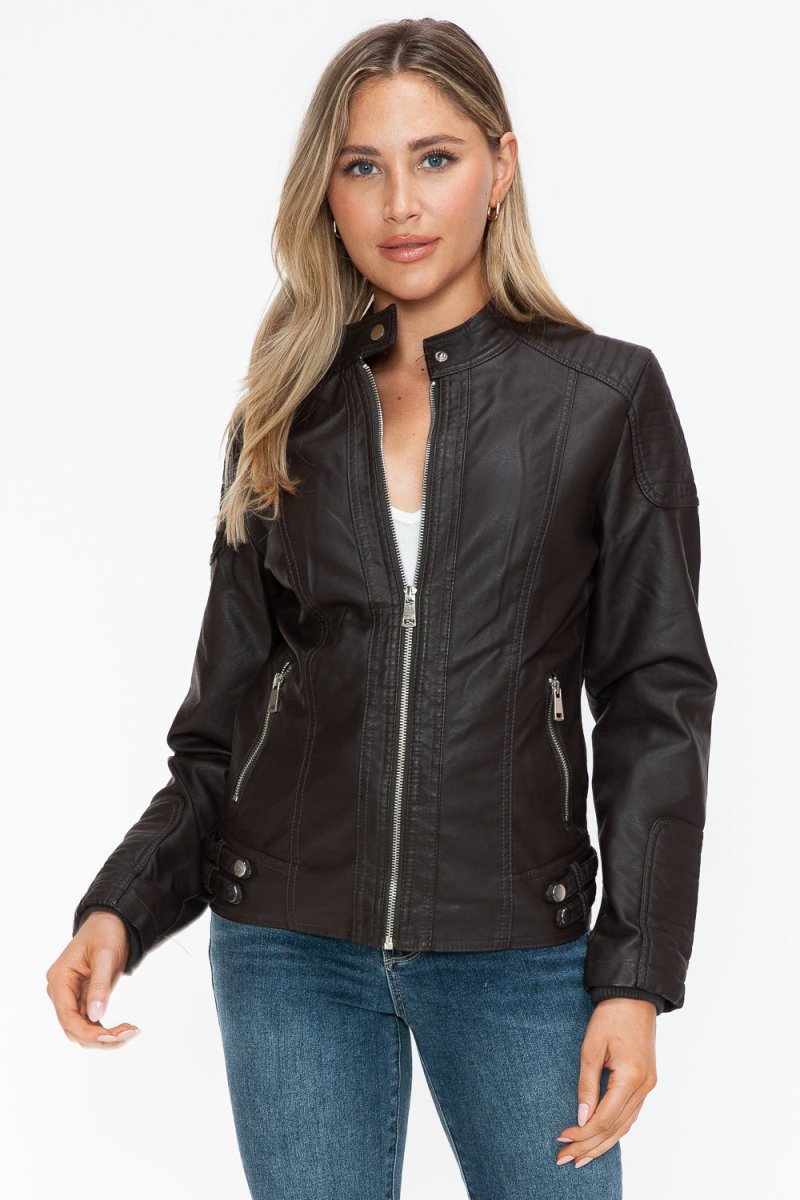 Snobbish Faux Leather Biker Jacket with Side Zip Pockets - S. M. & Co.