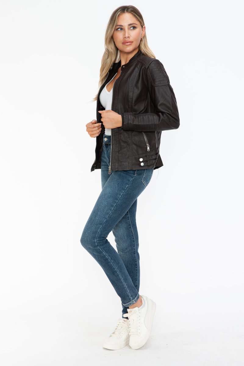 Snobbish Faux Leather Biker Jacket with Side Zip Pockets - S. M. & Co.