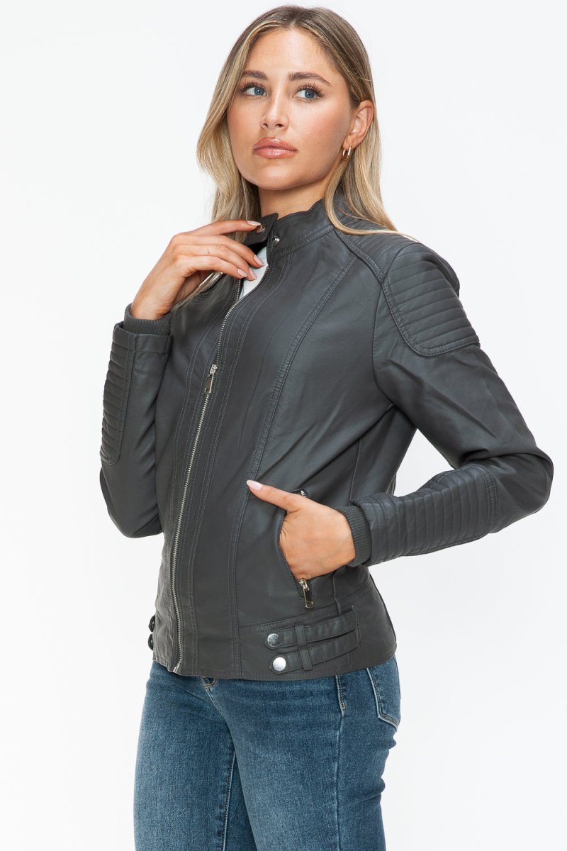 Snobbish Faux Leather Biker Jacket with Side Zip Pockets - S. M. & Co.