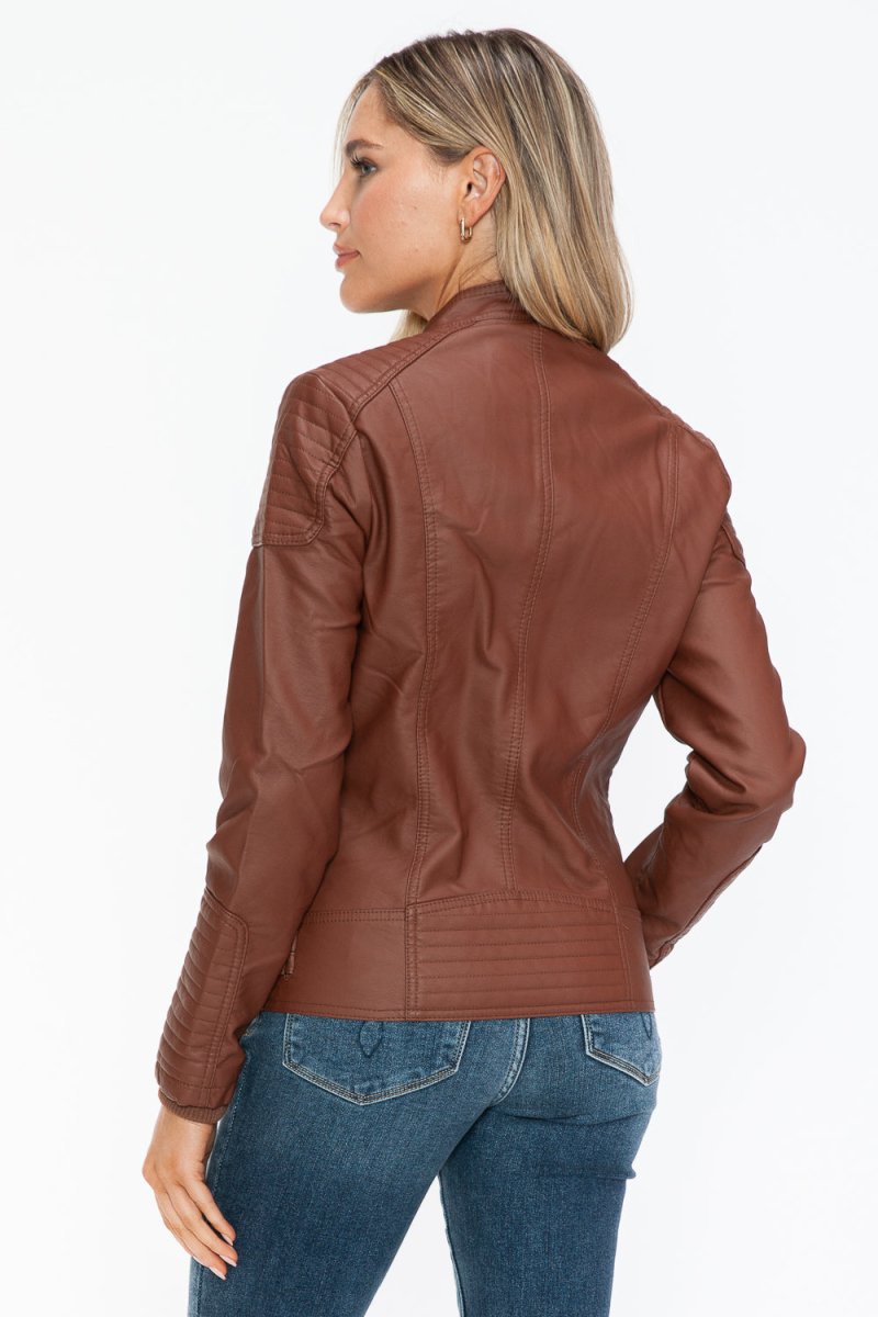 Snobbish Faux Leather Biker Jacket with Side Zip Pockets - S. M. & Co.