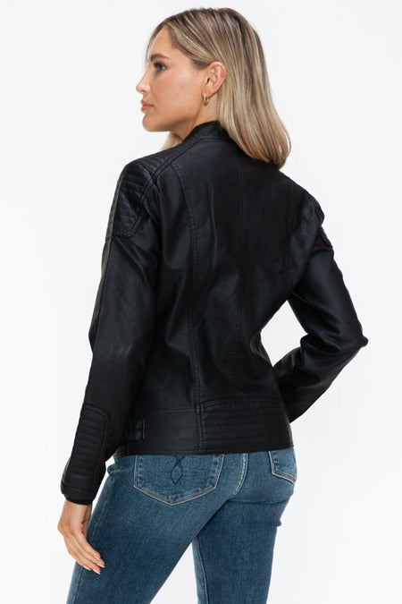 Snobbish Faux Leather Biker Jacket with Side Zip Pockets - S. M. & Co.