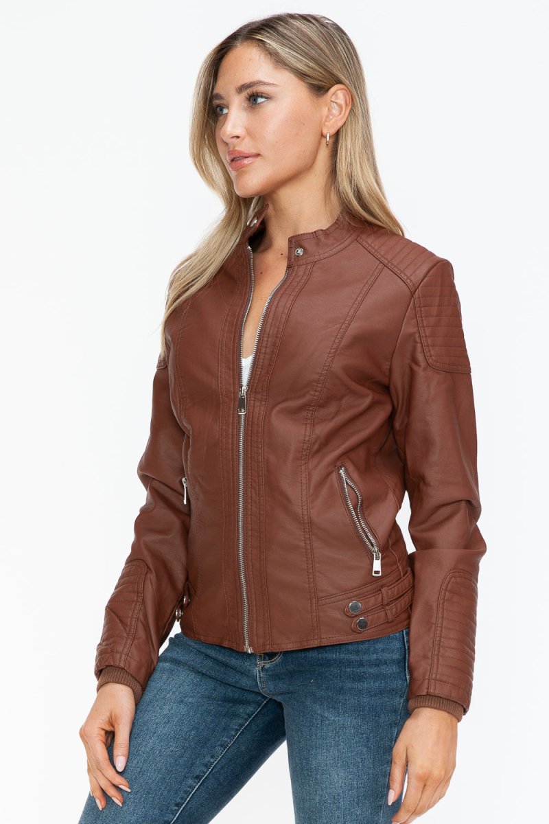 Snobbish Faux Leather Biker Jacket with Side Zip Pockets - S. M. & Co.