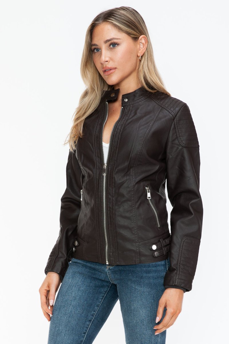 Snobbish Faux Leather Biker Jacket with Side Zip Pockets - S. M. & Co.