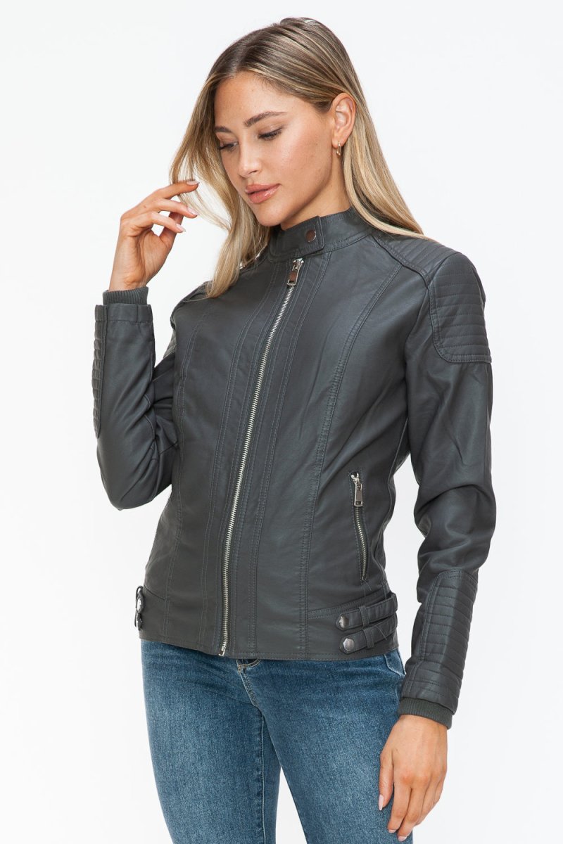 Snobbish Faux Leather Biker Jacket with Side Zip Pockets - S. M. & Co.