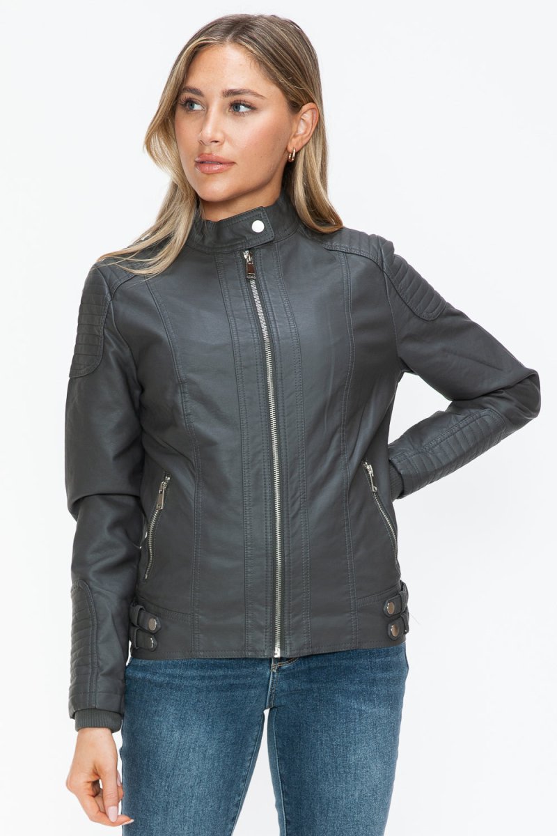 Snobbish Faux Leather Biker Jacket with Side Zip Pockets - S. M. & Co.