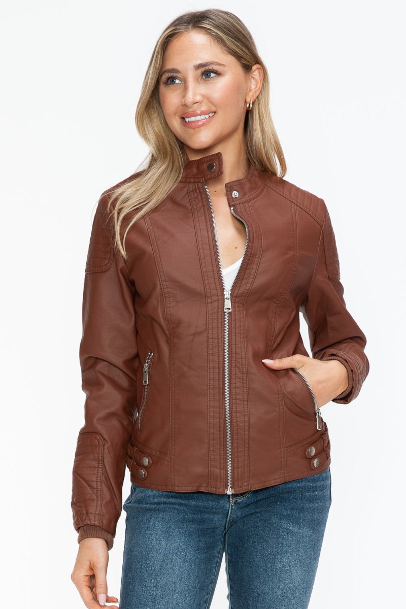 Snobbish Faux Leather Biker Jacket with Side Zip Pockets - S. M. & Co.