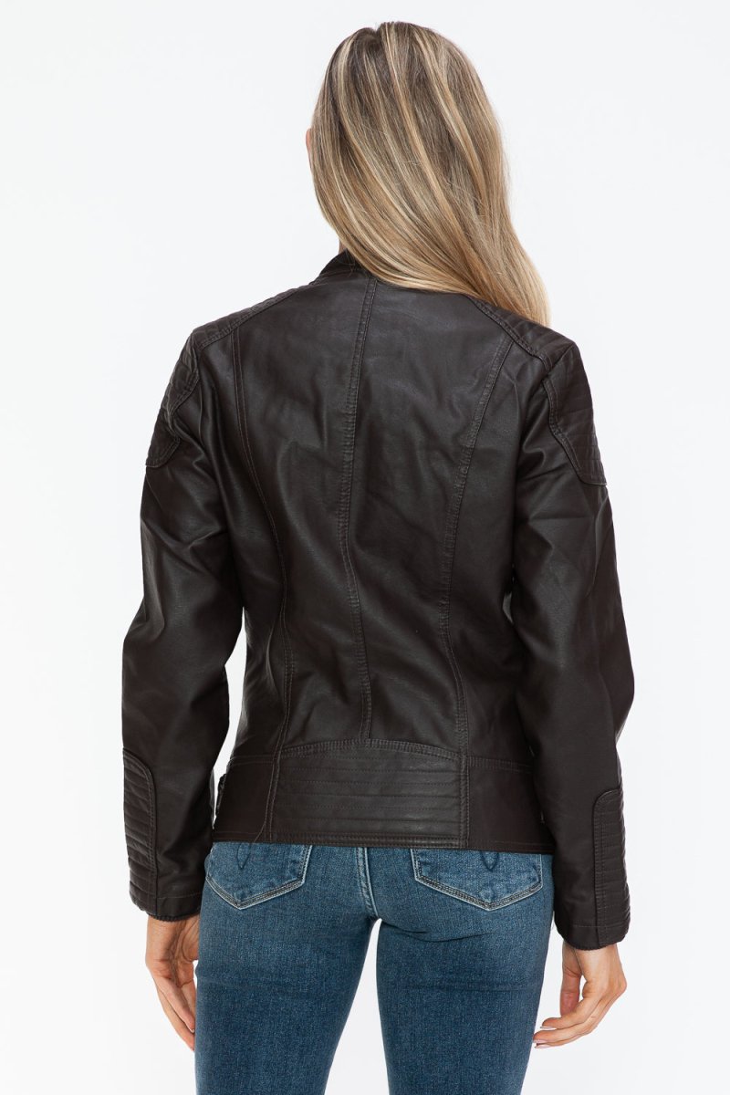 Snobbish Faux Leather Biker Jacket with Side Zip Pockets - S. M. & Co.