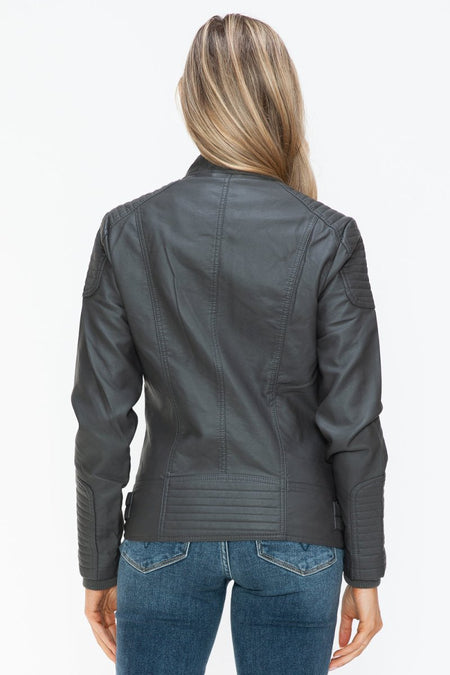 Snobbish Faux Leather Biker Jacket with Side Zip Pockets - S. M. & Co.