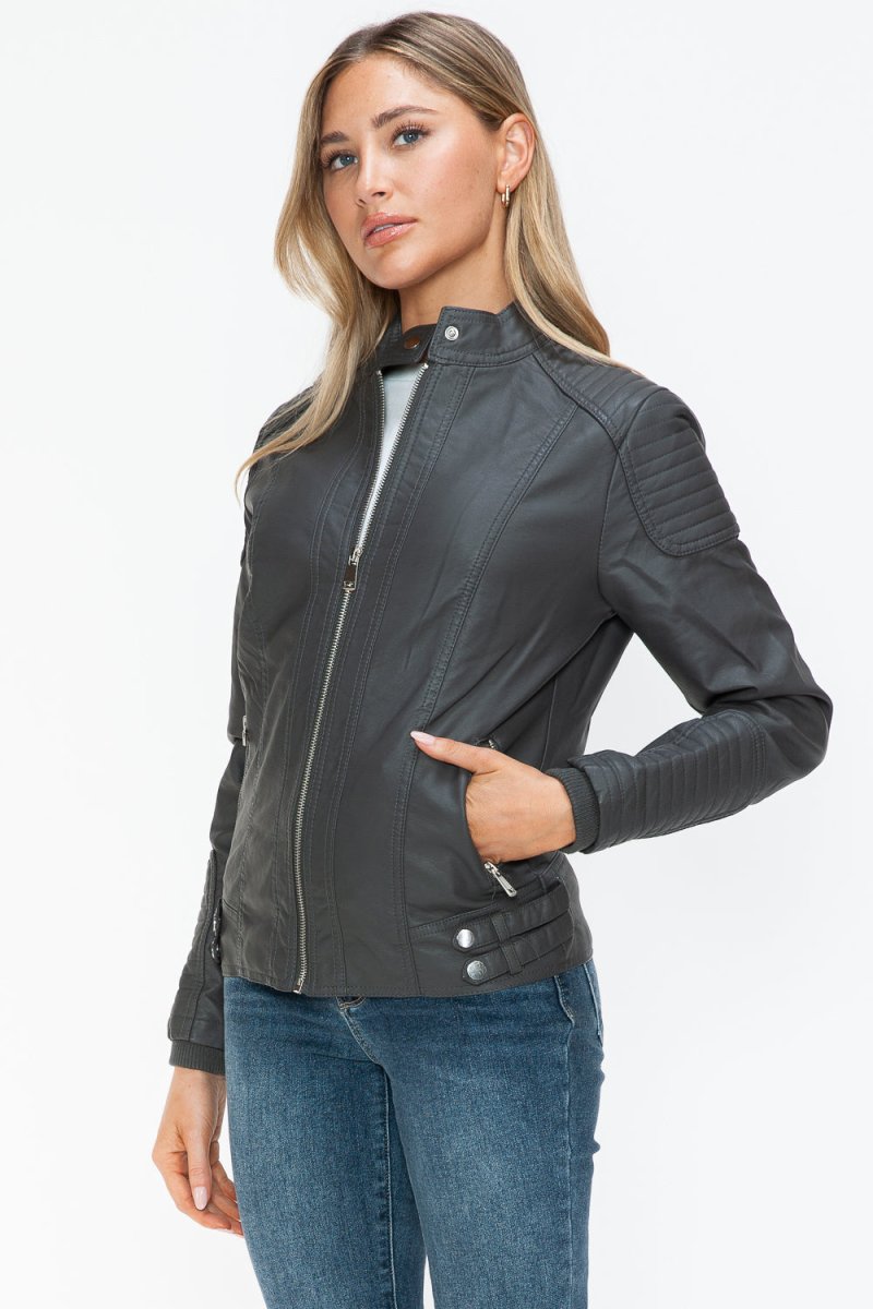 Snobbish Faux Leather Biker Jacket with Side Zip Pockets - S. M. & Co.