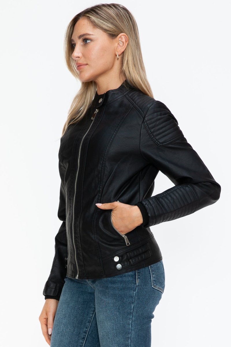 Snobbish Faux Leather Biker Jacket with Side Zip Pockets - S. M. & Co.