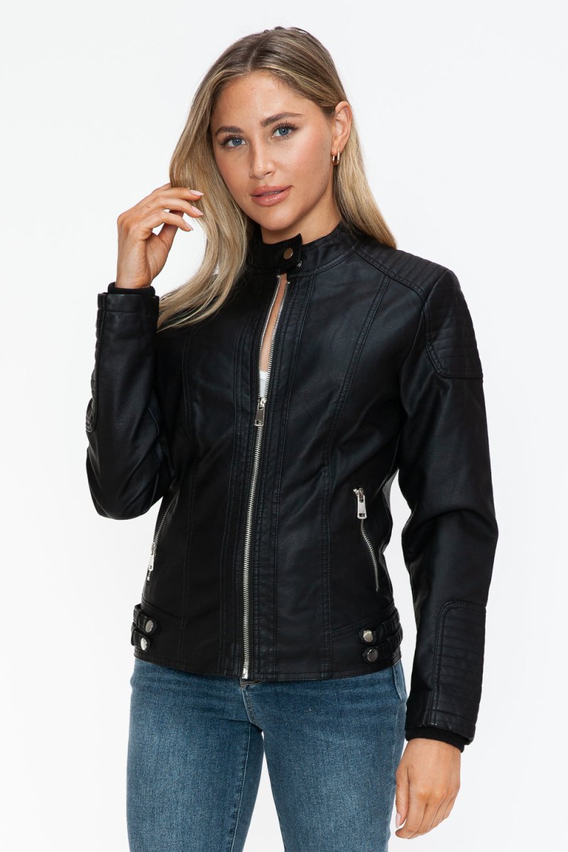 Snobbish Faux Leather Biker Jacket with Side Zip Pockets - S. M. & Co.