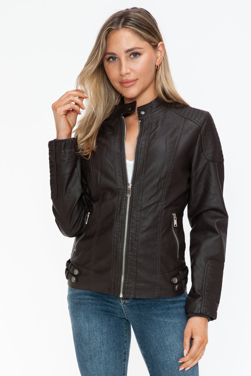 Snobbish Faux Leather Biker Jacket with Side Zip Pockets - S. M. & Co.