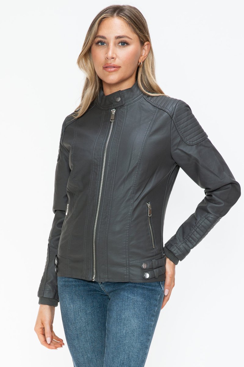 Snobbish Faux Leather Biker Jacket with Side Zip Pockets - S. M. & Co.