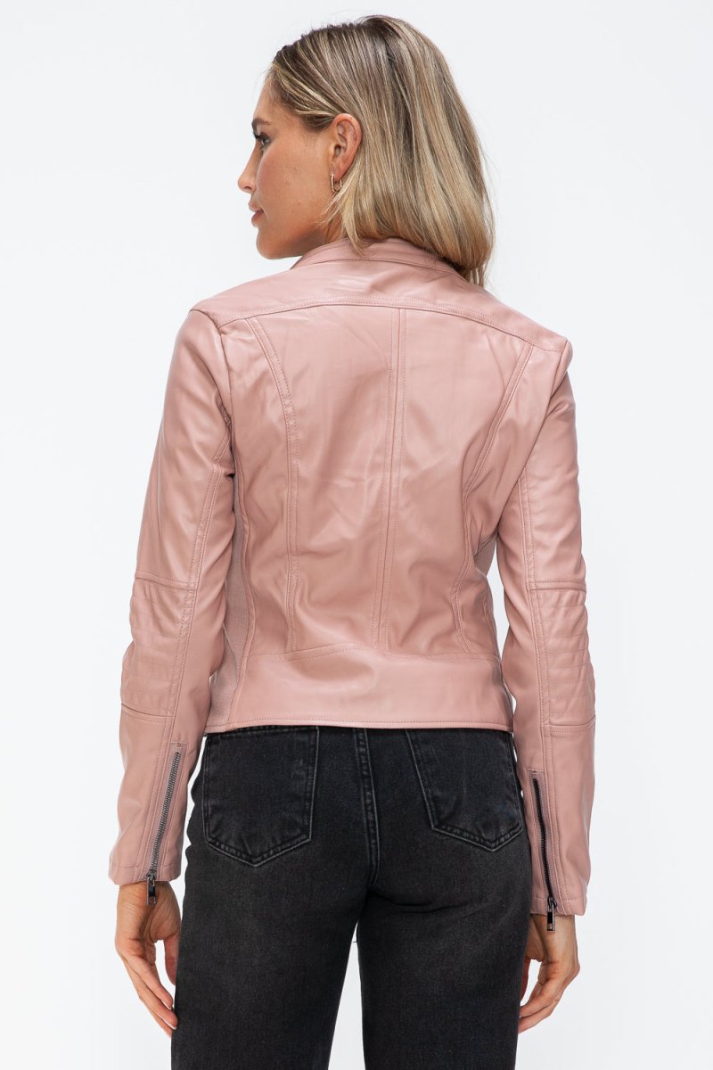 Snobbish Faux Leather Zip Up Drawstring Hooded Jacket - S. M. & Co.