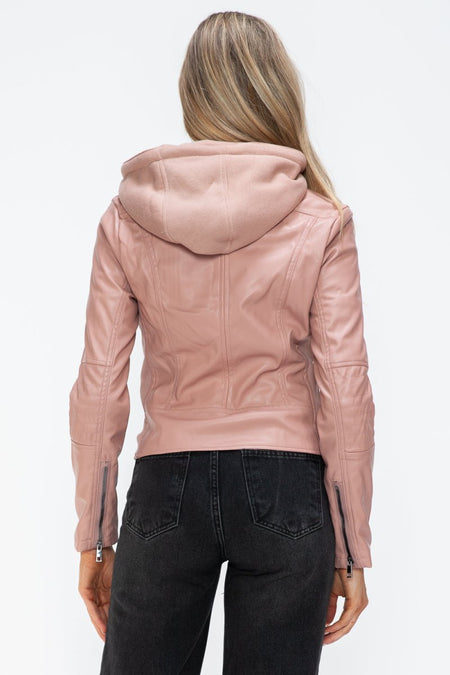 Snobbish Faux Leather Zip Up Drawstring Hooded Jacket - S. M. & Co.