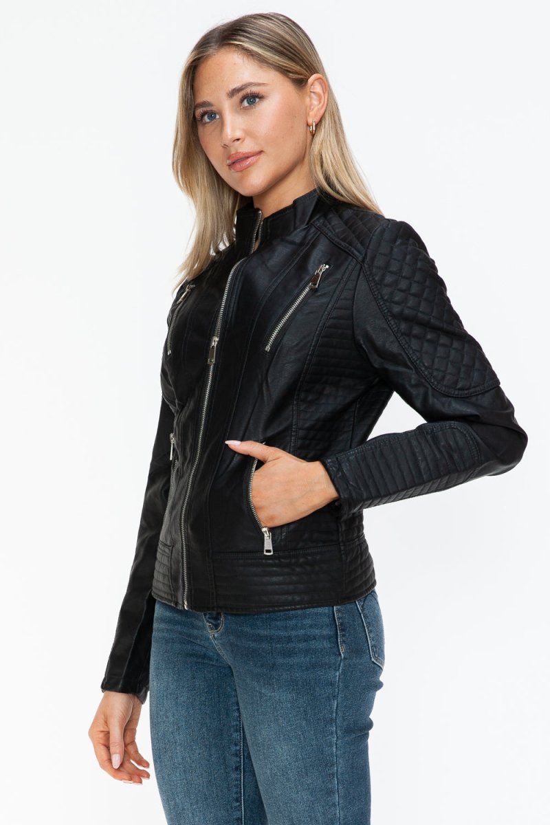 Snobbish Faux Leather Zip Up Mock Neck Jacket - S. M. & Co.