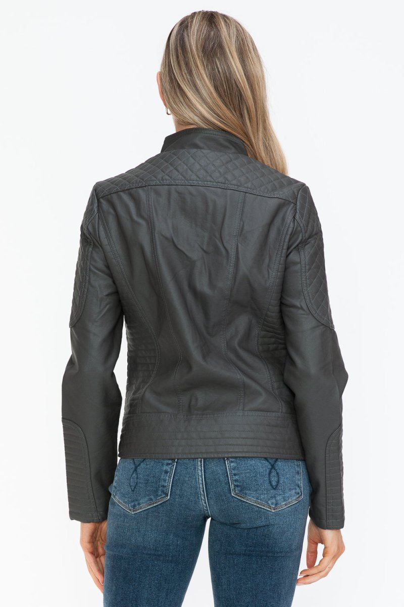 Snobbish Faux Leather Zip Up Mock Neck Jacket - S. M. & Co.