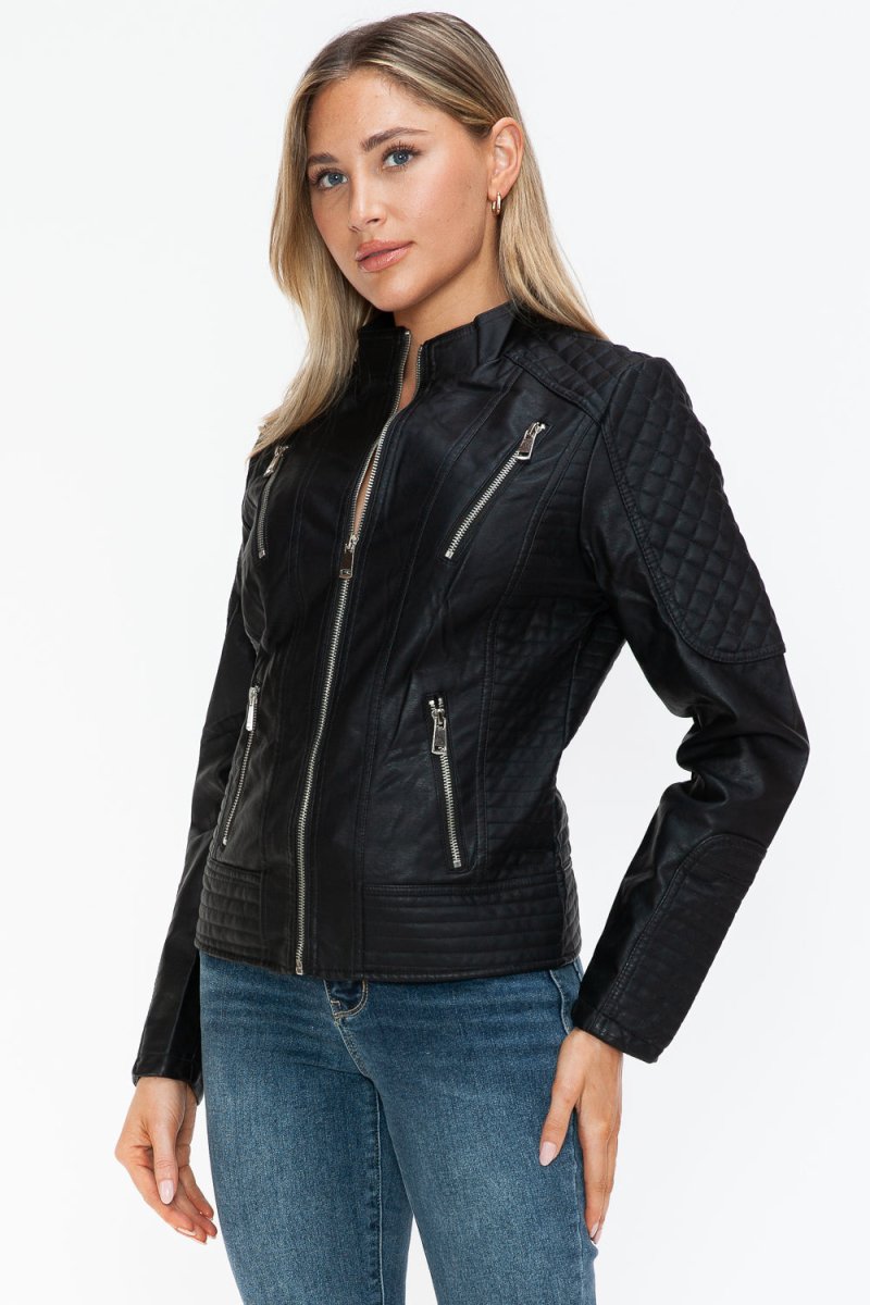 Snobbish Faux Leather Zip Up Mock Neck Jacket - S. M. & Co.