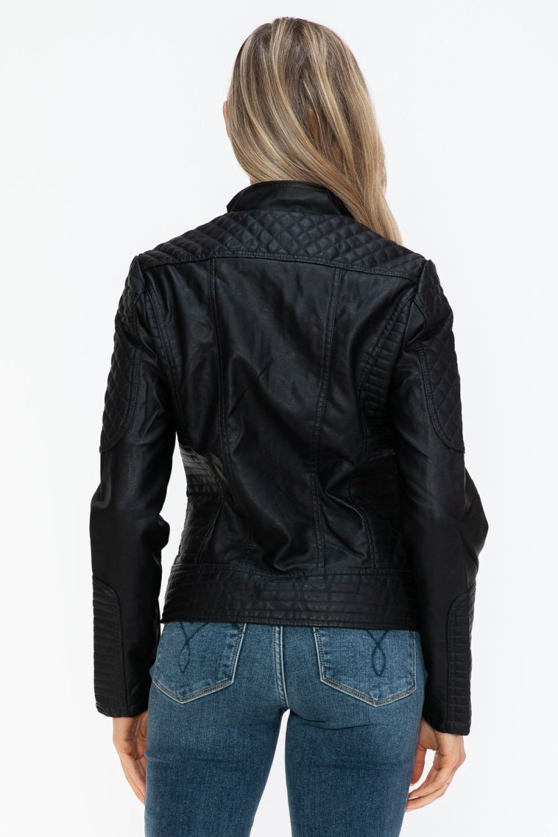 Snobbish Faux Leather Zip Up Mock Neck Jacket - S. M. & Co.