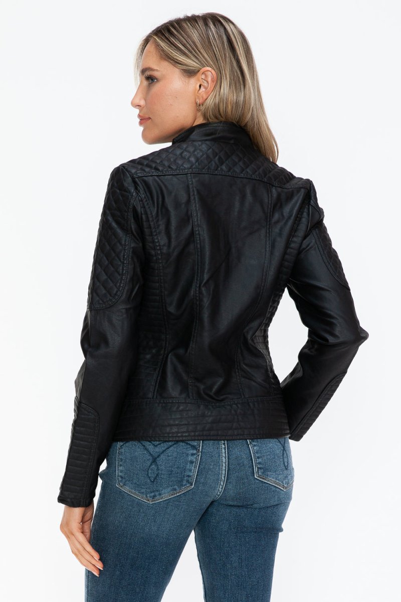 Snobbish Faux Leather Zip Up Mock Neck Jacket - S. M. & Co.