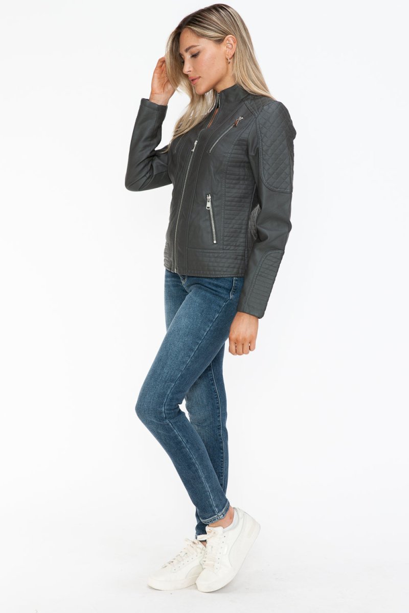 Snobbish Faux Leather Zip Up Mock Neck Jacket - S. M. & Co.