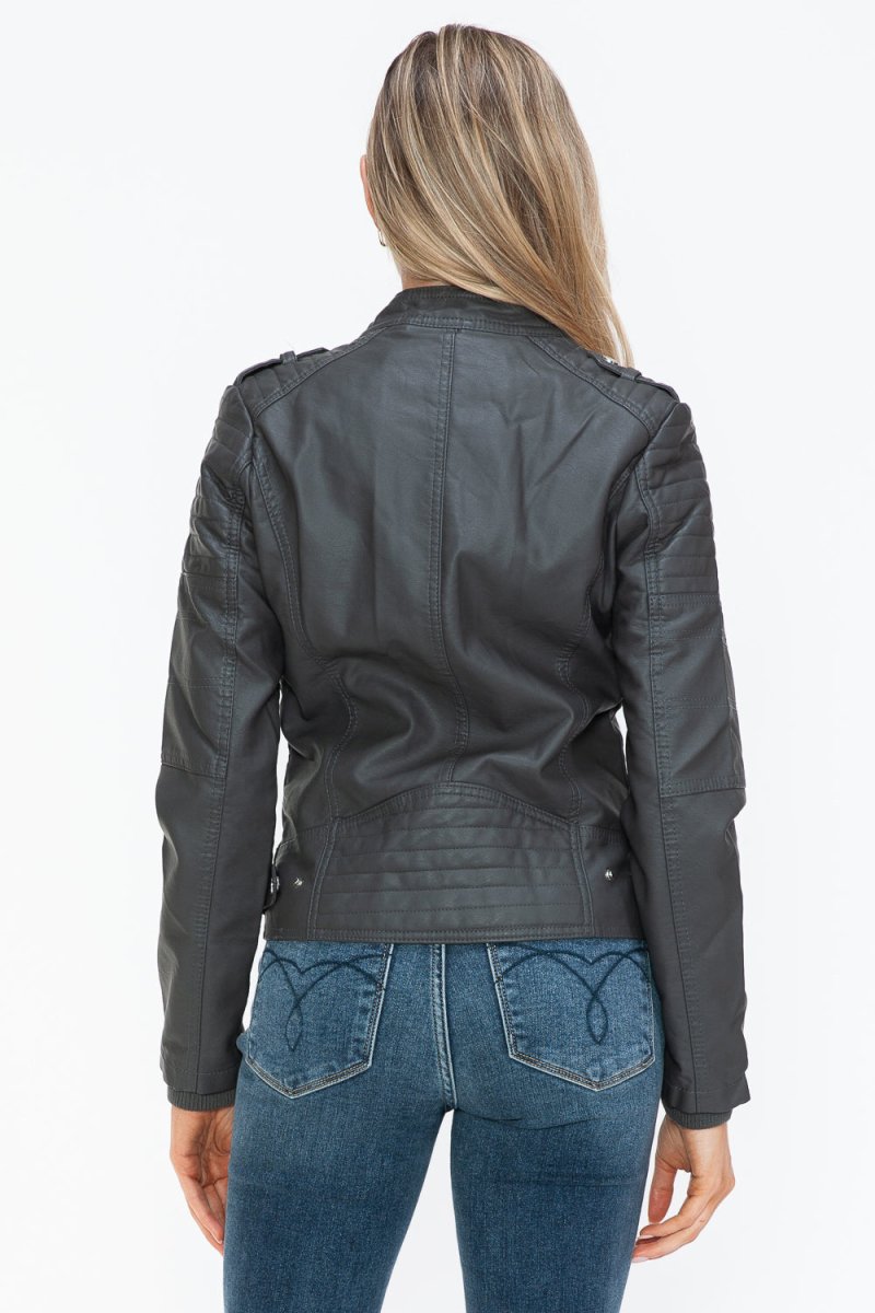 Snobbish PU Leather Biker Jacket with Side Zip Pockets - S. M. & Co.