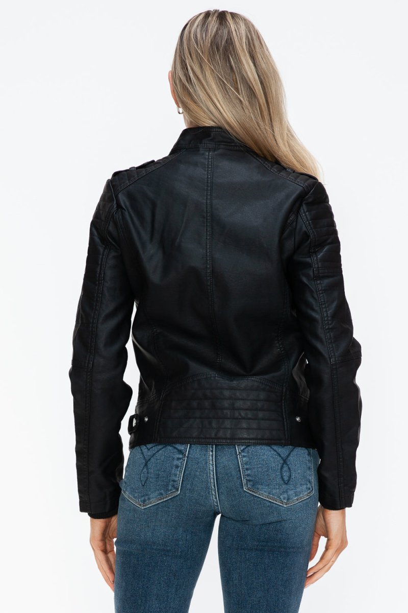 Snobbish PU Leather Biker Jacket with Side Zip Pockets - S. M. & Co.