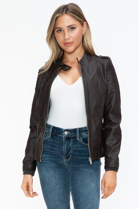 Snobbish PU Leather Biker Jacket with Side Zip Pockets - S. M. & Co.