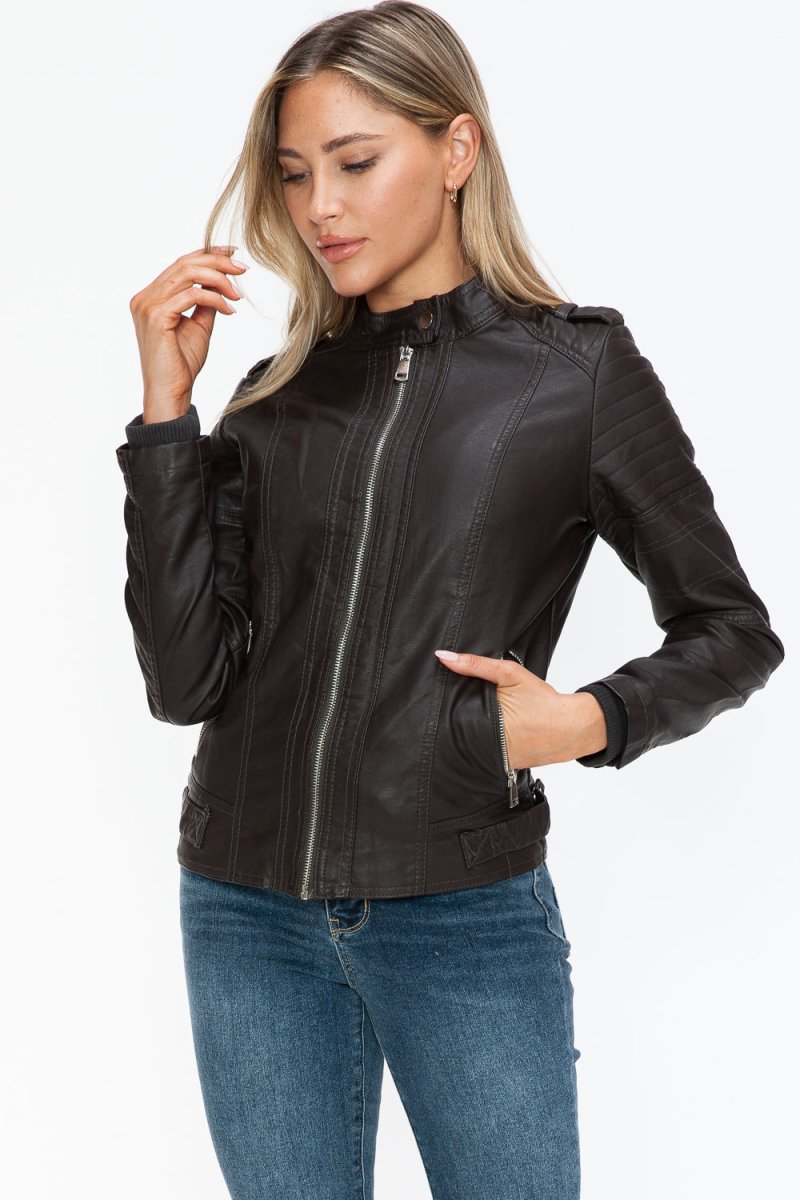 Snobbish PU Leather Biker Jacket with Side Zip Pockets - S. M. & Co.