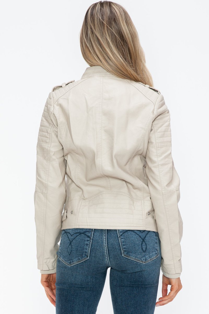 Snobbish PU Leather Biker Jacket with Side Zip Pockets - S. M. & Co.